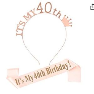 40th birthday headband, sash and candles. New!